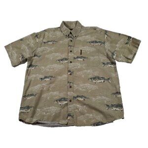 Magellan Shirt Men's XL Green Fish Print Button Up Short Sleeve‎ Pocket Dad
